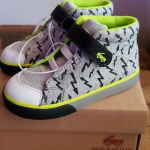 Kids Gray & Neon Green Lightning High-Top Sneakers